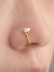 1pc Adjustable Nose Clip With Rhinestone Embellished Chalice Flower Design, Lightweight Luxurious Sweet Non-Piercing Nose Ring, Suitable For Beach Vacation And Daily Wear - Gold 2 - View 4