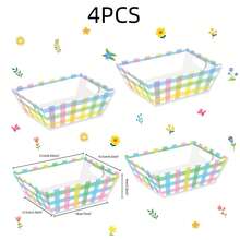 4 buah Keranjang Hadiah Kertas Kotak-kotak Warna-warni dengan Pegangan, Ukuran 7*5.3*3.5 Inci, Hadiah Kecil/Keranjang Hadiah Liburan, Cocok untuk Dekorasi Pesta Musim Semi/Paskah/Ulang Tahun/Ulang Tahun Pernikahan/Ulang Tahun Umum - View 1