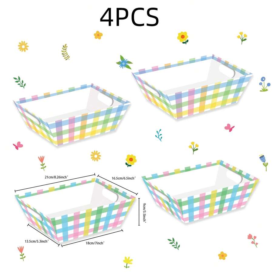 4 buah Keranjang Hadiah Kertas Kotak-kotak Warna-warni dengan Pegangan, Ukuran 7*5.3*3.5 Inci, Hadiah Kecil/Keranjang Hadiah Liburan, Cocok untuk Dekorasi Pesta Musim Semi/Paskah/Ulang Tahun/Ulang Tahun Pernikahan/Ulang Tahun Umum - View 1