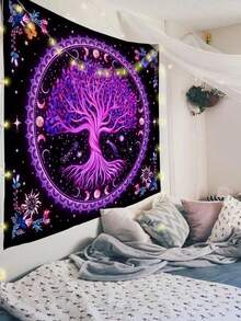1pc Bohemian Style Tree Of Life Printed Tapestry, Modern Polyester Square Decorative Wall Hanging Suitable For Living Room And Bedroom - Multicolor - View 8