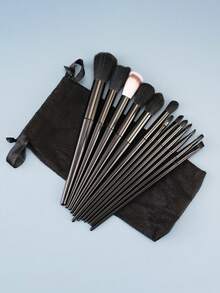 13 piezas Juego de brochas de maquillaje profesionales suaves y esponjosas, que incluye brocha para base, brocha para sombras de ojos, brocha kabuki, etc., con bolsa de maquillaje y esponja, excelente regalo para principiantes en maquillaje - Negro - Ver 9