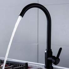 1个360°旋转不锈钢黑色水龙头，冷热双出水龙头，适用于洗碗机、水槽、蔬菜清洗盆 - 黑色 - 查看 7