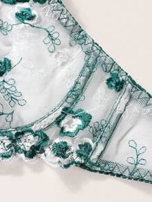 Bộ đồ lót Maggie Green thêu hoa 3D, áo ngực và quần lọt khe bằng lưới xuyên thấu, gồm 2 món. - Màu xanh lá cây đậm - Xem 5
