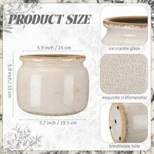 Maceta de cerámica clásico grande de 7.7 pulgadas maceta rústica de color beige puro con esmalte craquelado y agujero de drenaje para plantas de interior y exterior granja hogar cocina - Beige puro - Ver 2
