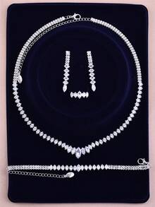 CORUIXI 1 套立方氧化锆首饰套装，包括耳环、项链、手链、戒指、4 件银宝石配饰，适合女士，适合派对、宴会、生日礼物 - 銀色 - 查看 5