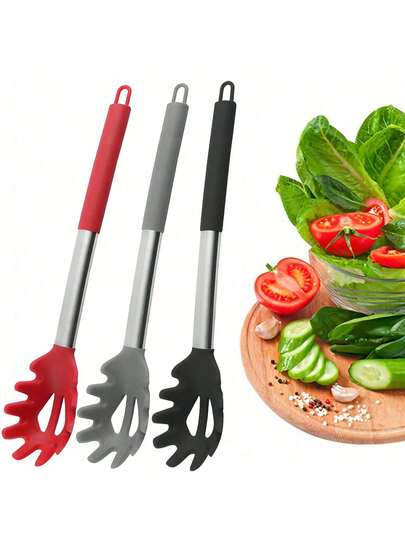 1pc Silicone Fork, Heat-Resistant Spoon, Spaghetti Filter, Non Stick Pan Silicone Spaghetti Pan, Stainless Steel Spaghetti Pan, Spaghetti Spoon, Spaghetti Spoon, The Best Cooking Tools, Easy To Hold, It Is An Ideal Choice For Kitchen Appliances Such As Lamian Noodles, Rice Noodles, Spaghetti Sauce, Etc., Easy To Clean, It Is A Necessary Tool For Kitchen And Restaurant