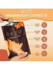 RYZE SUPERFOODS Café con hongos USDA orgánico con 6 hongos adaptagénicos y aceite MCT, café instantáneo de cultivo estadounidense para mejor energía, enfoque, digestión e inmunidad con Cordyceps, Cabeza de León, Cola de Pavo, 30 porciones - Uno - Ver 4