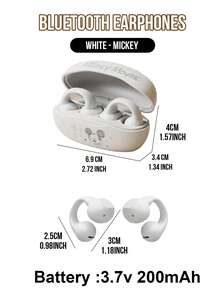 J01 白色蓝牙 5.3 耳机 - 经典白色图标设计，3.7V 200mAh 电池，48 小时超长续航，360° 防漏音，CVC 清晰通话，自动配对，LED 剪影充电盒，IPX4 级防水，触控操作，Type-C 快充，是送给孩子和成人的完美礼物，适合旅行、健身、学校、办公室等多种场合。 - 白色米奇 - 查看 10