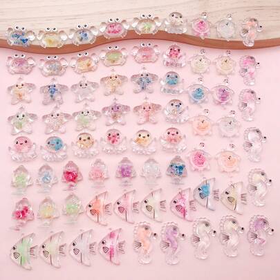 10个/包混合夜光海洋动物海龟吊坠，亚克力吊坠配件，可用于DIY包包装饰和手机链（跨境运输）。