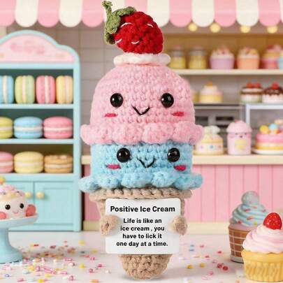 1pc Cute Crochet Ice Cream Doll Plush Toy, Ideal For Family, Friends Party Decoration And Gift. You Can Give These Crocheted Ice Cream Toys As Birthday Gifts, Holiday Gifts, Or Home Decor To Your Family, Friends, And Neighbors. Spread Positive And Inspiring Energy To The People Around You.