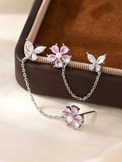 1 Pair S925 Sterling Silver Cubic Zirconia Butterfly Stud Earrings, Jewelry Accessory For Daily, School, Commute, Gift For Sisters, Daughters, Birthday