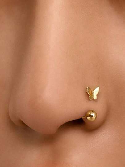 1 pieza Aro de nariz de mariposa, aro de nariz/oreja de plata ligero y de baja alergia, anillo de labio dorado, aro de nariz de plata, pendiente/cuff de labio de acero inoxidable 316L, adecuado para mujeres