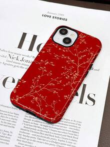 1 pieza Nuevo estuche de teléfono de estilo chino con patrón de rama rojo y dorado brillante 2 en 1 Phirim de cobertura completa y carcasa dura compatible con Samsung/compatible con iPhone 11/12/13/14/15/16/17 Pro Max - Multicolor - Ver 2