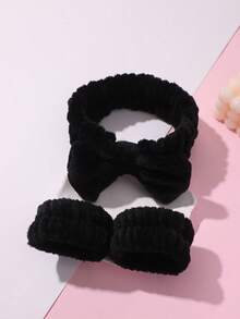 16个酒红色蝴蝶结发带，女士可爱珊瑚绒洗脸发带，发箍，腕带，蓬松发圈，花朵发夹，女士发饰，优雅爪夹 - 酒紅色 - 查看 10