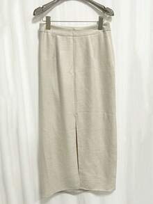 女士长款修身半身裙，配有隐形拉链，适合休闲或正式场合。 - 米色 - 查看 3