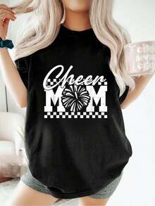 Camiseta para el Día de la Madre, para el Día de la Madre, para mujer, estilo informal, holgada, deportiva, de verano, con cuello redondo y manga corta. - Negro - Ver 6
