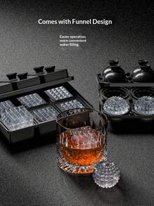 Khuôn làm đá viên 6 ngăn bằng silicon có nắp và phễu, khay làm đá chuyên dụng cho rượu whisky, dụng cụ làm đá tại quầy bar và gia đình, khuôn đá viên hình cầu sáng tạo có nắp và phễu, chất liệu silicon, cần thiết cho cocktail whisky. - Xem 8