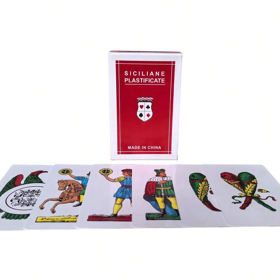 意大利西西里塑料卡牌游戏，休闲娱乐家庭聚会节日卡牌游戏，派对活动 - 紅色 - 查看 1