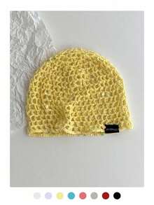 Handmade Sequin Hollow-Out Mesh Cap, Fashionable Retro Versatile Beanie Hat, Minimalist Knitted Headwrap, Shiny Knitted Beanie, Fishnet Cap, Lightweight Breathable Knitted Beanie For Spring & Summer - Multicolor - View 4