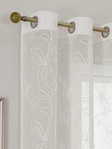 1pc/2pcs,Elegant Leaf Embroidery Sheer Curtains - Lightweight Transparent Window Drapes For Bedroom Living Room (White) - 1PC - View 4