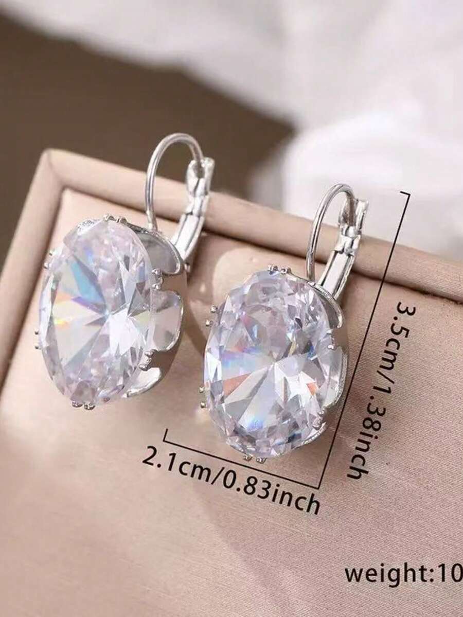 1 Đôi bông tai khoen tròn kiểu dáng cổ điển xuyên biên giới Châu Âu và Mỹ, đính đá Zirconia hình bầu dục sáng bóng, khảm đồng. - Nhiều màu - Xem 1