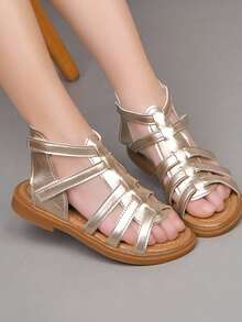 1 Pair Roman Style Girls Sandals, Versatile & Fashionable, Cute Baby Shoes, Princess Style Toddler Shoes, Children Round Toe Soft Bottom Shoes, Suitable For Spring, Summer, Autumn - Gold - View 2