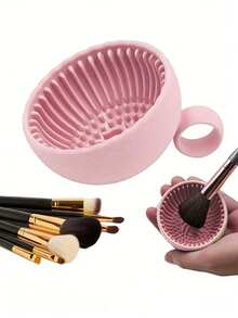 1pc Makeup Brush Cleaning Bowl, Solid Silicone Brush Mat, Silicone Makeup Brush Cleaning Bowl, Brush Cleaning Mat, For Cleaning Eyebrow Brush, Blush Brush, Powder Blush Brush, Eyeshadow Brush - Multicolor - View 1