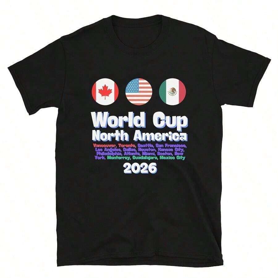 Camiseta unisex de la Copa Mundial 2026 en Norteamérica, artículo de recuerdo para aficionados al fútbol - Negro - Ver 1