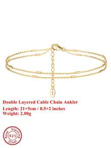 ORSA JEWELS 1pc S925 Sterling Silver 14K Gold Double Layer Chain Anklet, Minimalist Jewelry, Suitable For Women And Men For Summer Beach Vacation, Party And Daily Wear - Cable Chain - View 11
