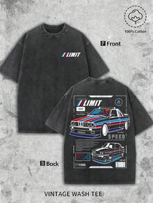 E60 "LIMIT" T-Shirt In Classic Car Design, Printed Men's T-Shirt In Retro Style, Short-Sleeved, Made Of Pure Cotton, Loose And Casual Fit, Streetwear, Washed And Used Look, Versatile T-Shirt, Summer Clothing, Suitable For Everyday Wear. - màu đen - Xem 2