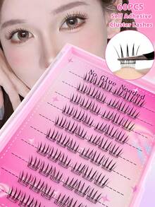 60pcs C-Curl Self-Adhesive Eyelash Clusters, Natural Korean Girl Group ACE Style Cartoon Lashes Without Glue, Painless Tape - Long-Lasting Lashes With No Residue - C - 查看 2