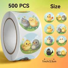 500pcs/Roll, Round Self-Adhesive Envelope Seals Stickers, Scrapbooking DIY Decoration Stickers, 10 Different Cute Chick Patterns, Back To School BUJO Planner Collage Materials, Halloween Christmas Gift Packaging Seals, Vintage Photo Album, Storage Jar Gift Box Decoration - Multicolor - View 6