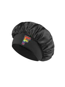 1PC Children's Smooth Satin Bonnet With Letter, Fashionable And Comfortable Sleep Cap, Breathable And Non-Slip, Daily Hair Care Hat - Black - View 10