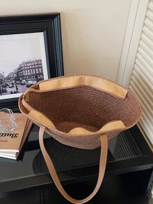 Dedoo Travel Messenger Bag Woven Straw Bag Travel Bag New Fashion Beach Bag Niche Summer Shoulder Bag - Brown - View 7