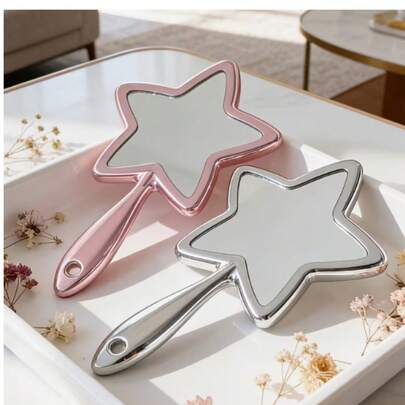 Gương cầm tay hình ngôi sao năm cánh mạ điện, có hai màu bạc và hồng, bề mặt gương sáng bóng, gương nhỏ gọn di động, trang trí nhà cửa đa năng, quà tặng Giáng sinh/Đám cưới/Ngày Valentine, quà tặng Giáng sinh độc đáo.
