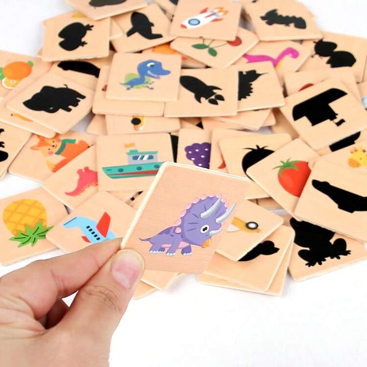 Tablero de Rompecabezas de Emparejamiento de Sombras Educativo Montessori con Tarjetas, Juguete de Emparejamiento de Sombras de Desarrollo Infantil Temprano de Madera - Multicolor - Añade 10