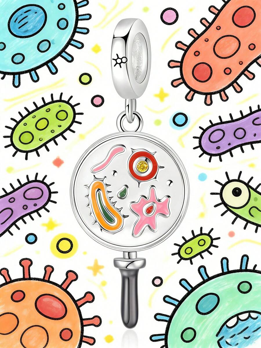 1pc Delicate Niche Design Bacteria Bead Pendant, Versatile DIY Bracelet Necklace Gift - Silver - View 1