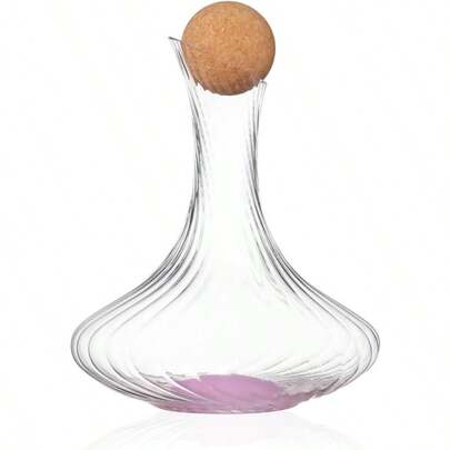 60oz Aerator Texture Wine Decanter W/Pink Base - Lead-Free Clear Wine Carafe With Natural Cork Ball Stopper Modern Barware For Home Bar, Dinner Party - Ideal For Red Wine, White Wine, Cold&Hot Water