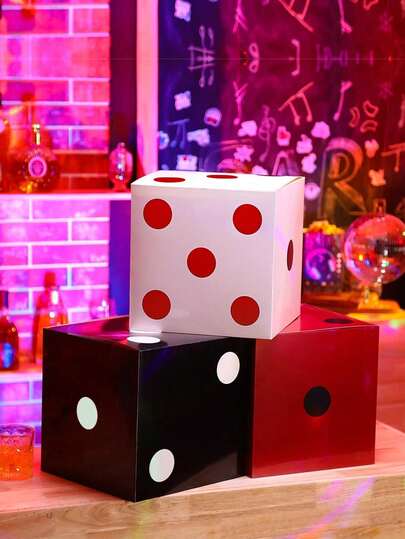 3 piezas Caja de decoración de dados, Caja de fiesta con tema de Las Vegas, Decoración de fiesta de cumpleaños, Decoración de baile de graduación, Accesorio para cabina de fotos, Caja de recuerdos de fiesta, Empaque de regalo, Centropieza de mesa, Recuerdos de fiesta, Decoración de fondo para fiesta de noche de juegos, Accesorio para noche de juegos