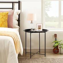 Mesa Auxiliar Redonda Plegable de Metal, Bandeja Extraíble, Estilo Minimalista Moderno, Ideal para Balcón, Oficina, Dormitorio y Sala - por defecto - Ver 9