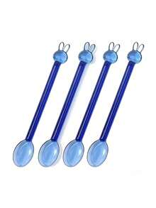 4支可爱兔子玻璃勺，创意长柄玻璃搅拌勺，耐热透明玻璃，咖啡牛奶水果搅拌勺，甜点蛋糕勺，长柄冰淇淋勺，家居可爱勺子 - 彩色 - 查看 10