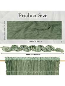 1pc Crinkle Gauze Bohemian Rustic Cheese Cloth Table Runner, Decorative Table Cloth, Suitable For Bridal Shower, Baby Shower, Or Wedding Table Decor - Dusty Blue - View 3