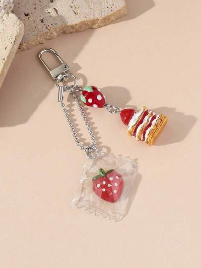 Handmade Cute Strawberry Cake Keychain, Adorable Fruit Pendant Accessory, Fashionable Gift Suitable For Girlfriend, Couples Or Best Friends. Strawberry Accessory, Keychain, Small Gift