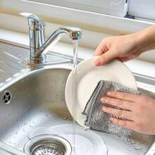 Bộ 29 khăn lau bằng dây kim loại hai lớp, đa năng, không gây trầy xước, miếng lau kim loại thần kỳ, miếng bọt biển rửa chén bằng dây kim loại có thể tái sử dụng, thích hợp cho nhà bếp, bồn rửa, dụng cụ nấu nướng và lau khô/ướt. - khăn lau dây kim loại - Xem 9