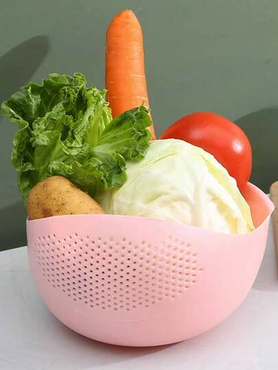 1pc Kitchen Rice Washing Strainer, Fine Mesh Colander Rinse Basket, Household Vegetable Fruit Washing Bowl