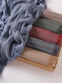 Simple Collection Breathable Modest Hijab Textured Natural Crinkle Breathable Muslim Headscarf, Soft Woven Striped Elongated Muslim Hijab Scarf, Spring/Summer - Multicolor - View 3