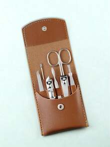 7pcs Stainless Steel Manicure Set, Black/Silver Nail Clippers Kit For Hand And Face Personal Care - Silver - View 2