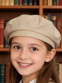 1/2/3 件装 儿童女童纯色人字纹平顶贝雷帽 弹性帽子 可爱配饰 时尚儿童帽 日常休闲帽 - 貝雷帽 - 查看 4