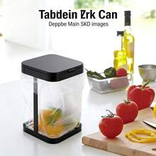 Japanese Style Desktop Trash Can, Mini Household Kitchen/Living Room Countertop Garbage Holder, Flip-Top Desk Trash Bin - B - View 2