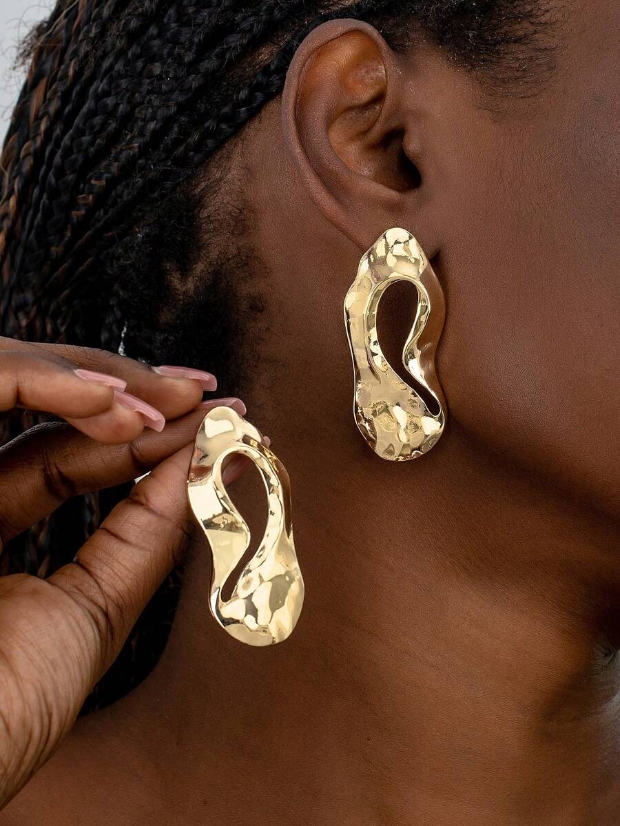 1 Pair Asymmetrical Geometric Hollow Stud Earrings For Women - Yellow Gold - View 1